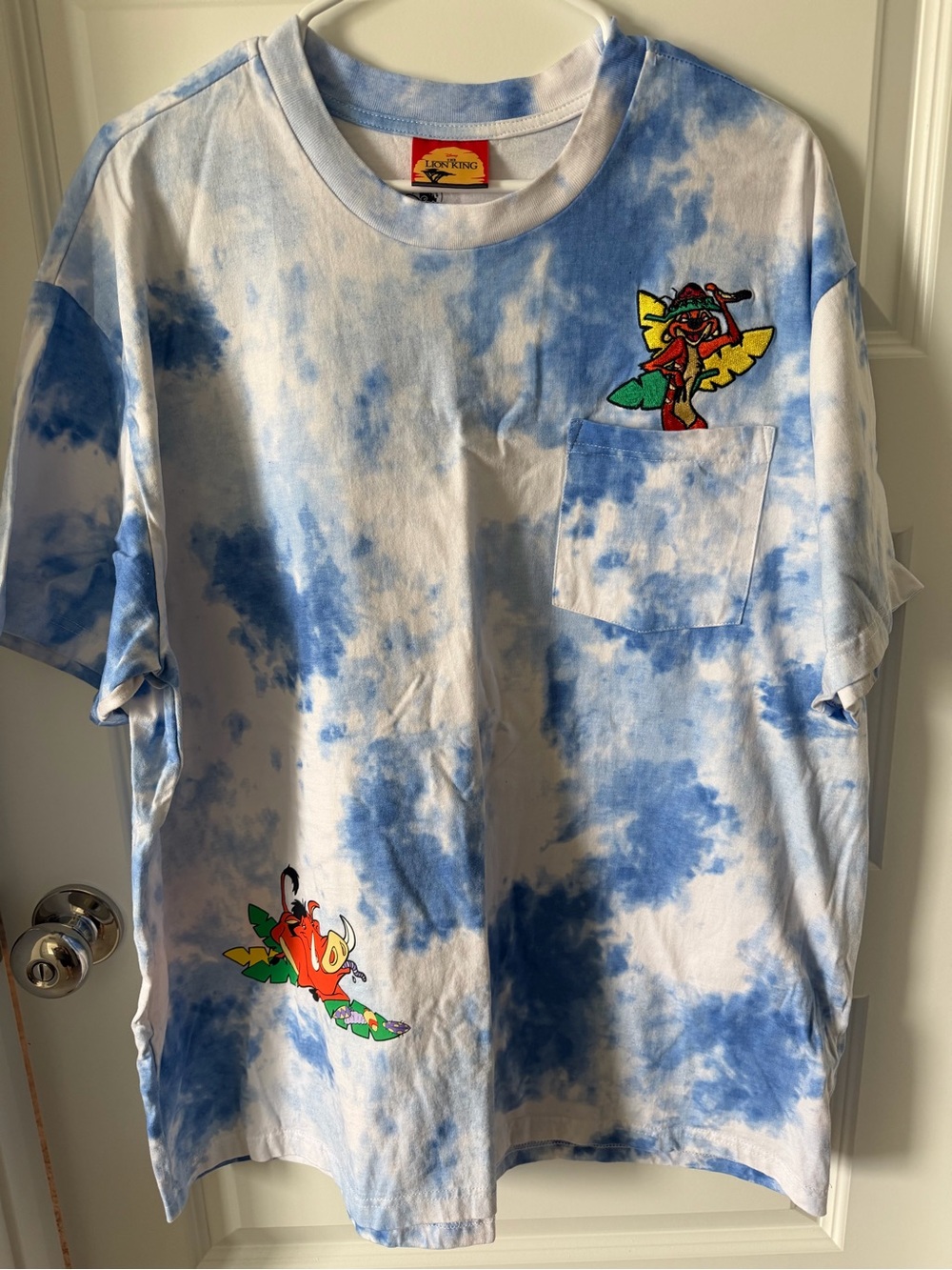 Unisex Blue Tie-Dye Pocket Tee with Timon & Pumbaa